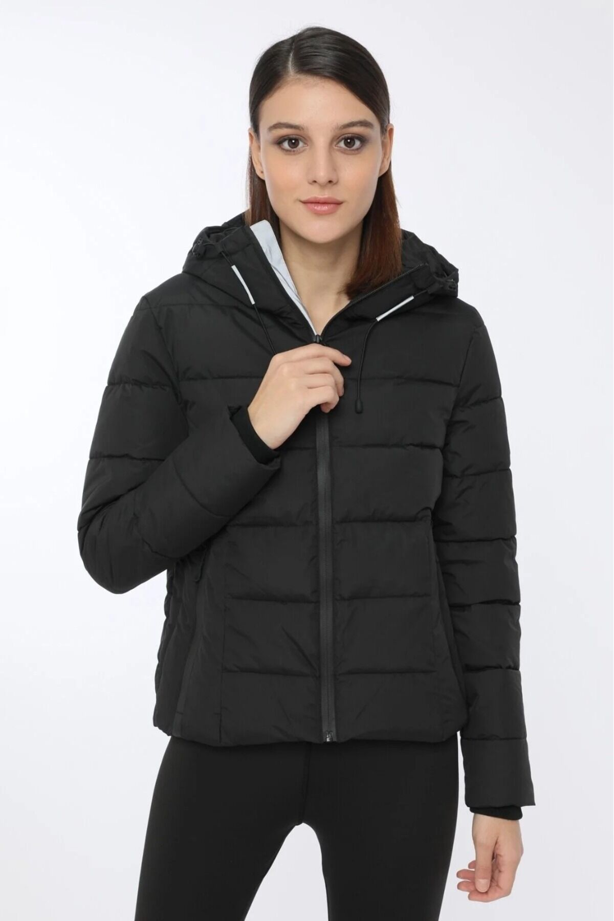 Lumberjack Apreskı Coat Siyah Kadın Kısa Kaban