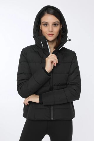 Lumberjack Apreskı Coat Siyah Kadın Kısa Kaban