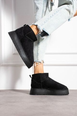 SEVER AYAKKABI KADIN YARIM BİLEK MİNİ YÜNLÜ SÜET KURU GÜN KALIN TABAN BOT