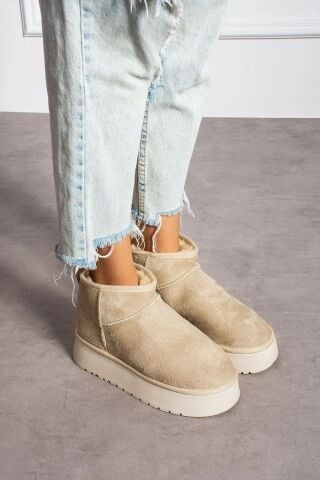 SEVER AYAKKABI KADIN YARIM BİLEK MİNİ YÜNLÜ SÜET KURU GÜN KALIN TABAN BOT