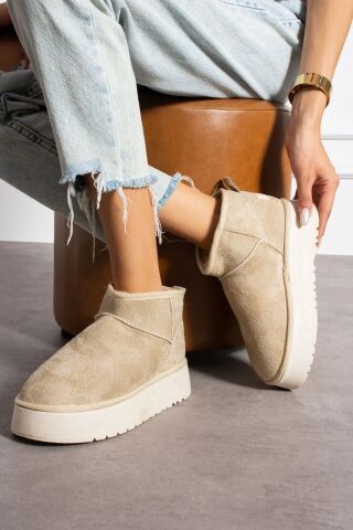 SEVER AYAKKABI KADIN YARIM BİLEK MİNİ YÜNLÜ SÜET KURU GÜN KALIN TABAN BOT