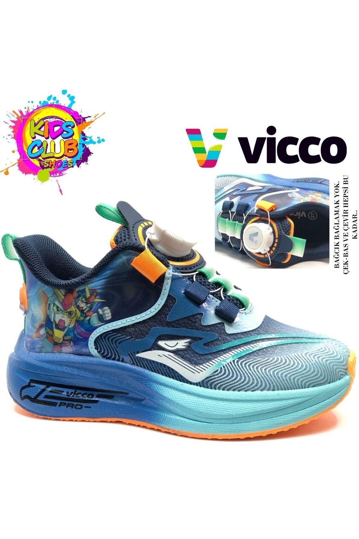 Vicco Pekmen Akıllı Bağcıklı Ortopedik Çocuk Spor Ayakkabı MAVİ