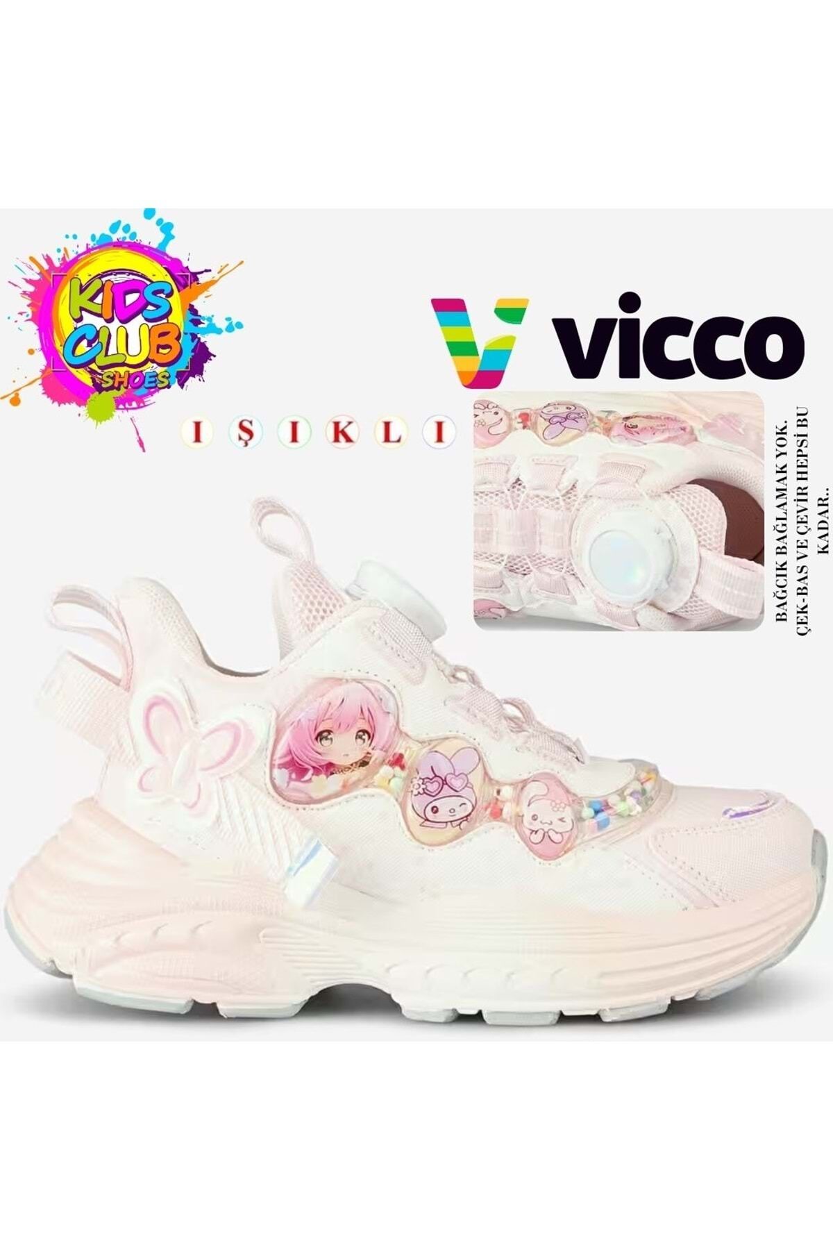 Vicco Bandi Akıllı Bağcıklı Işıklı Ortopedik Çocuk Spor Ayakkabı PUDRA