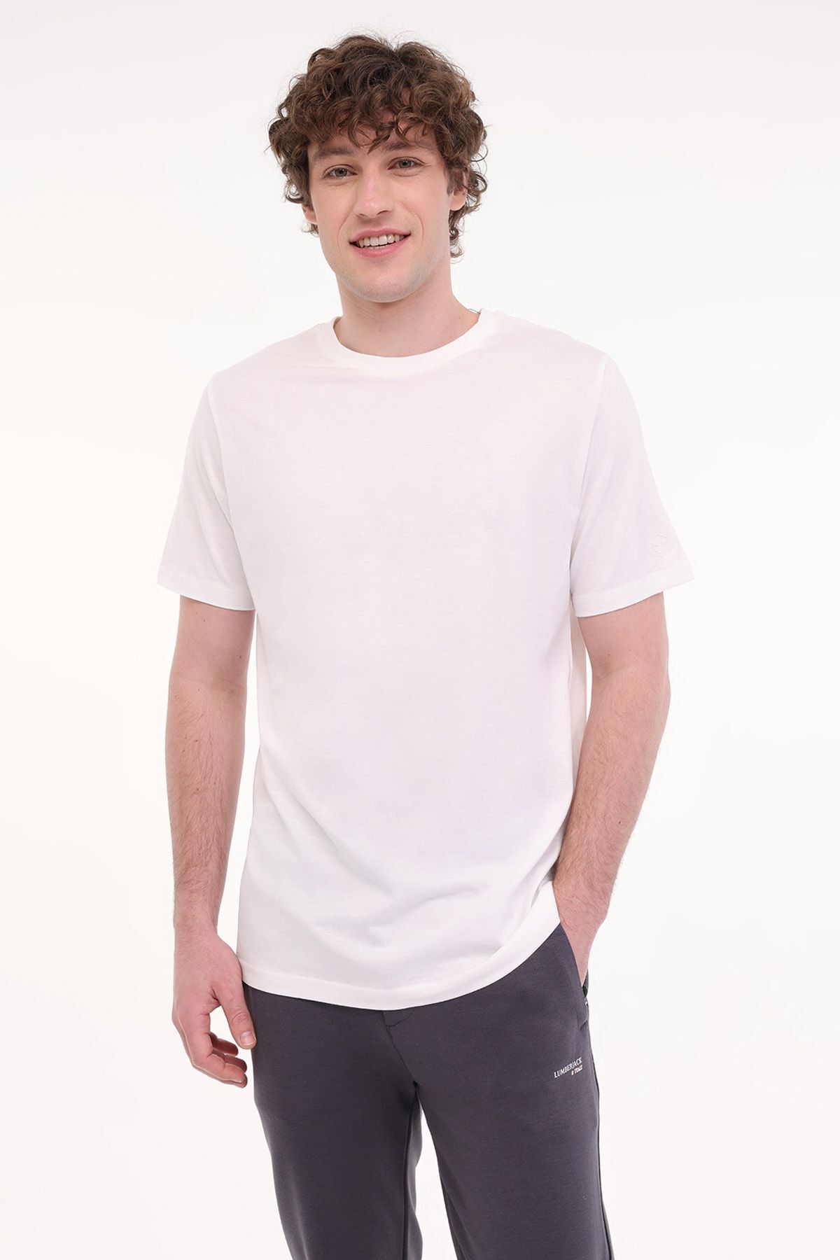 Lumberjack CT110 PM KOL ARMALI BASKISIZ 0 YAKA BASIC KISA KOL TSHIRT