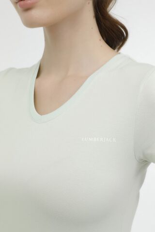 Lumberjack W-ct132 Basıc Modal V Nec Pastel Yesıl Kadın Kısa Kol T-shirt W-CT132 BASIC MODAL V NEC