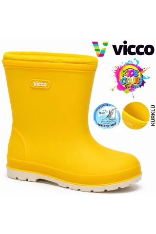 Vicco Mellow Kürklü Pvc Su Çizmesi Yağmur Botu Ortopedik Çocuk Bot SARI