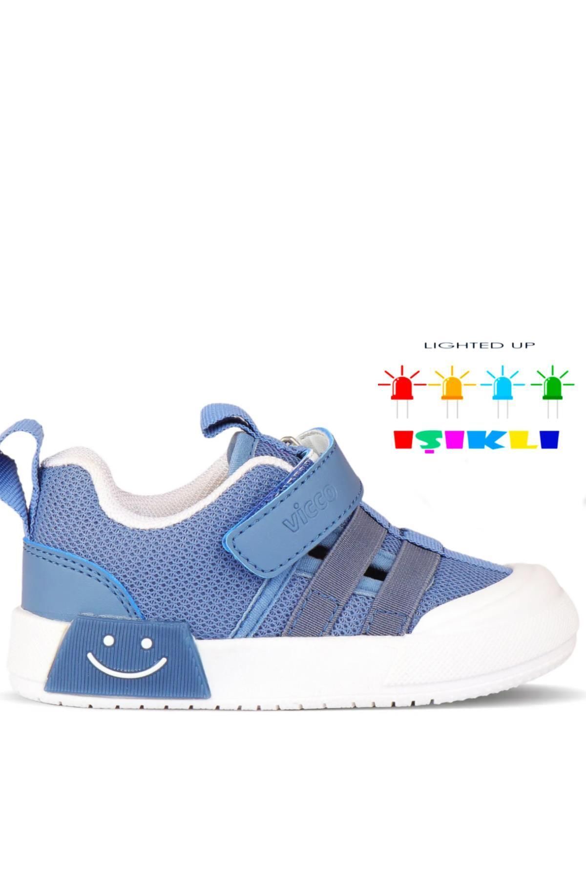 Vicco Momo Yazlık Ortopedik Erkek Çocuk Işıklı Spor Ayakkabı Kot Mavi